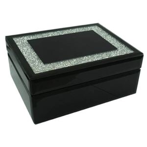 Fényes fekete ékszeresdoboz csillámos rátéttel - 18,5x8x14,5 cm