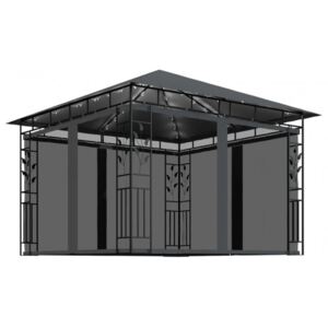 Antracit pavilon szúnyoghálóval|fényfüzérrel 3x3x2,73m 180g|m²