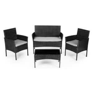 ModernHOME Rattan kerti bútor készlet - asztal, pad, 2x fotel, XS-RTS011 BLACK