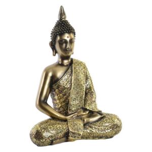 RF-147943-k - figura, műgyanta, 21,5X16,5X37,5, buddha, aranyozott