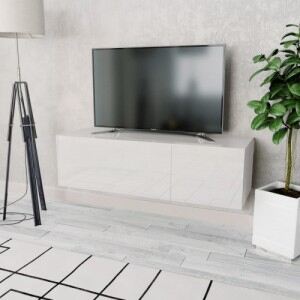 Fehér magasfényű faforgácslap TV szekrény 120 x 40 x 34 cm