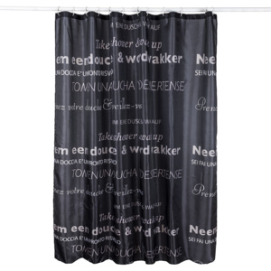 Koopman Szöveg zuhanyfüggöny fekete, 180 x 180 cm
