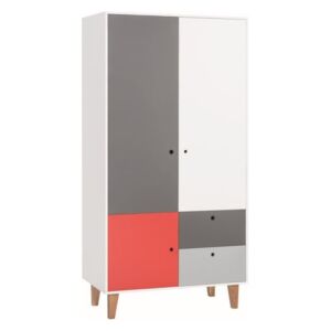 Concept fehér-szürke kétajtós ruhásszekrény, piros elemmel - Vox
