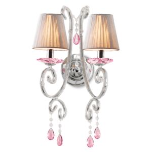VIOLETTE Klasszikus-kristály fali lámpa, átlátszó, rózsaszín, fehér, ezüst
