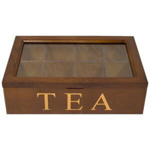 TEA feliratú fa teafiltertartó doboz - 8 rekeszes
