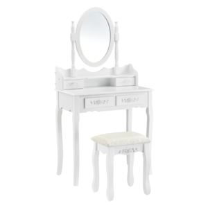 [en.casa]® Tükrös sminkasztal székkel fiókos fésülködő asztal virág motívummal 141 x 75 x 40 cm