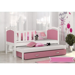 DOBBY P2 Color gyerekágy + AJÁNDÉK matrac + ágyrács, 184x80 cm, fehér/rózsaszín