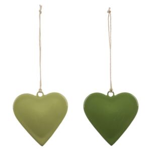 2 darabos nagyméretű, zöld, szívformájú függő dekoráció szett zománcozott fémből, ø 8 cm - Ego Dekor