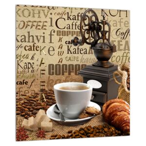 Kávé, kávédaráló és a croissant kép (Modern kép, Vászonkép, {dim}})
