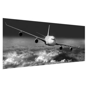 Fekete-fehér kép egy repülőgép a felhők (Modern kép, Vászonkép, {dim}})
