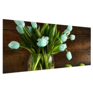Kék tulipánok a vázában (Modern kép, Vászonkép, 120x50 cm)