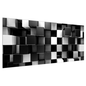 Absztrakt fekete-fehér kép-kockák (Modern kép, Vászonkép, 120x50 cm)