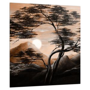 Fák, hegyek és a nap (Modern kép, Vászonkép, 30x30 cm)