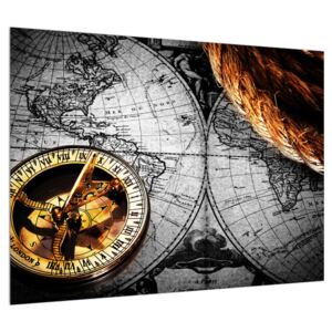 Régi térkép és a kompasz képe (Modern kép, Vászonkép, 70x50 cm)