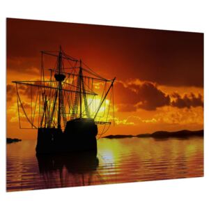 Hajó képe naplementekor (Modern kép, Vászonkép, 70x50 cm)