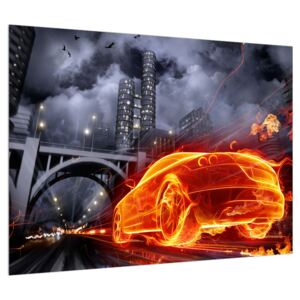 Lángoló autó képe (Modern kép, Vászonkép, 70x50 cm)