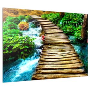 Fa sétány egy folyón át (Modern kép, Vászonkép, 70x50 cm)