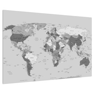 Világ térkép fekete-fehér képe (90x60 cm)