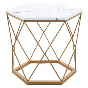 Hatszög alakú dohányzóasztal, rombuszos vázzal, fehér-arany - TENERIFE