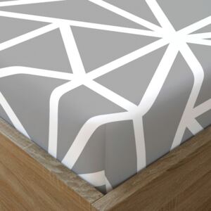 Goldea körgumis pamut lepedő - fehér geometriai alakzatok szürke alapon 90 x 200 cm