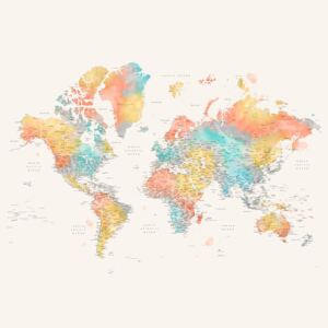 Ábra Detailed colorful watercolor world map, Fifi, Blursbyai