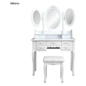 Tükrös fésülködő asztal székkel (Milano, fehér)