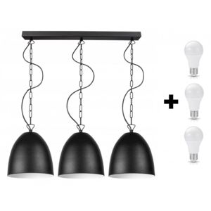 Glimex BELL fekete állítható függőlámpa láncon 3x E27 + ajándék LED izzók