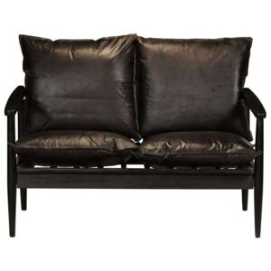 VidaXL fekete valódi bőr és akácfa kétszemélyes kanapé