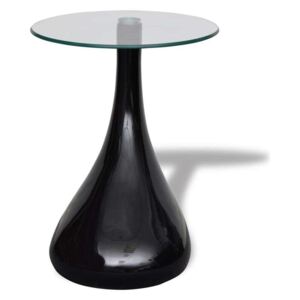 VidaXL 2 db magasfényű fekete dohányzóasztal kerek üveglappal