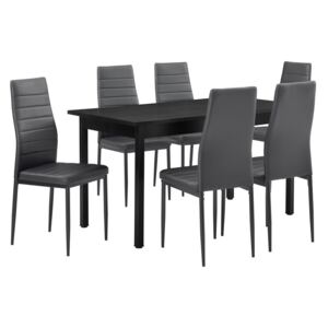 [en.casa]® Étkezőgarnitúra étkezőasztal 6 székkel 140 x 60 cm műbőr szürke 6 személyes konyhai asztal Turku
