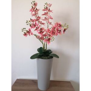 Padlóvázás élethű orchidea dekor bézs mocca váza 4 rózsaszín virág