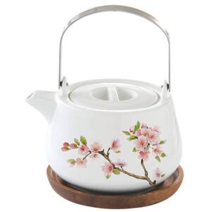 Cseresznyevirágos porcelán teáskanna akácfa alátéttel - Sakura