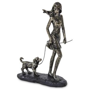 Lány kutyusával szobor - 20 cm