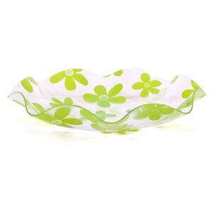 Zöld virágos hullámos szélű műanyag tál - 15 cm
