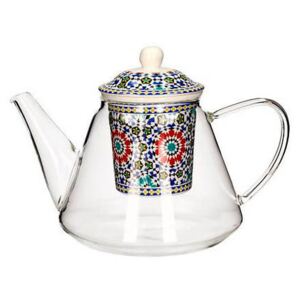 Üveg teáskanna porcelán szűrővel - 1200 ml - marokkói mintával