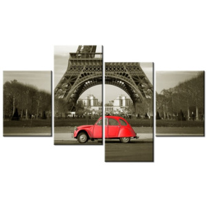 Nyomtatott kép Vörös autó az Eiffel-torony előtt Párizsban 120x70cm 3533A_4Z