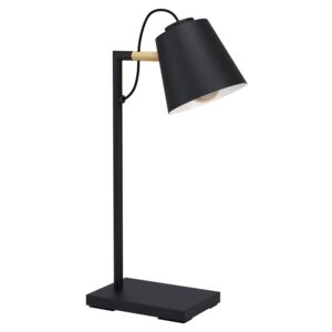 EGLO 43613 LACEY asztali lámpa, kapcsolóval, fa díszítéssel, fekete, E14 foglalattal, max. 1x40W, IP20