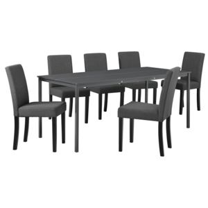[en.casa]® Étkezőgarnitúra étkezőasztal 6 szövet székkel 180 x 80 cm design konyhai asztal szürke Liverpool