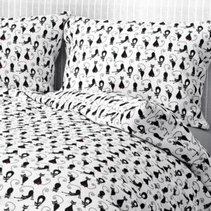 Goldea pamut ágyneműhuzat - cikkszám 533 - fekete macskák fehér alapon 140 x 200 és 70 x 90 cm