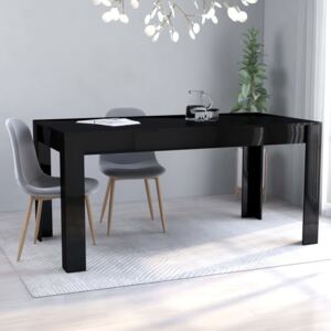 Magasfényű fekete forgácslap étkezőasztal 160 x 80 x 76 cm