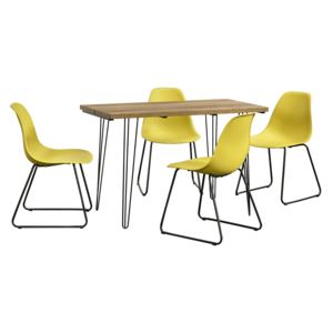[en.casa]® Étkezőasztal Lancaster 120 x 60 x 77 cm 4 design étkezőszék konyhai asztal hajtűlábbal étkezőgarnitúra faszín/mustársárga
