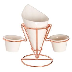 Hollywood porcelán sültkrumplis edény, szószos tálkával és rézszínű állvánnyal - Premier Housewares