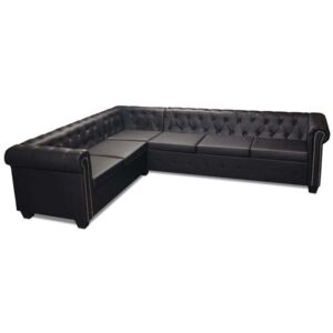 VidaXL 6 személyes fekete műbőr Chesterfield sarok kanapé