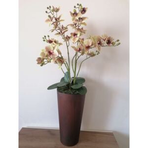 Padlóvázás élethű orchidea dekor bronz vintage váza 4 zöld-piros virág
