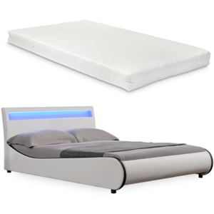 Corium® Franciaágy Valencia 140 x 200 cm hideghab matrac műbőr LED világítás design ágy fehér