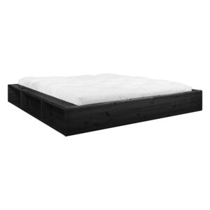 Fekete kétszemélyes tömörfa ágy tárolóhellyel és Comfort futon matraccal, 140 x 200 cm - Karup Design