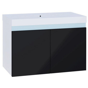 SIMBA fürdőszobaszekrény mosdó alá, 80x50x40 cm, fehér/magasfényű fekete