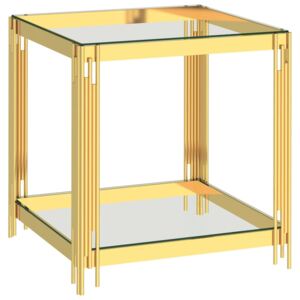VidaXL aranyszínű üveg és rozsdamentes acél dohányzóasztal 55x55x55 cm