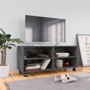Magasfényű szürke forgácslap TV-szekrény görgőkkel 90x35x35 cm