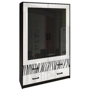 Üvegezett Vitrines Szekrény BORRA, 2 ajtó, 120x192,3x45, magasfényű fehér /fekete mat